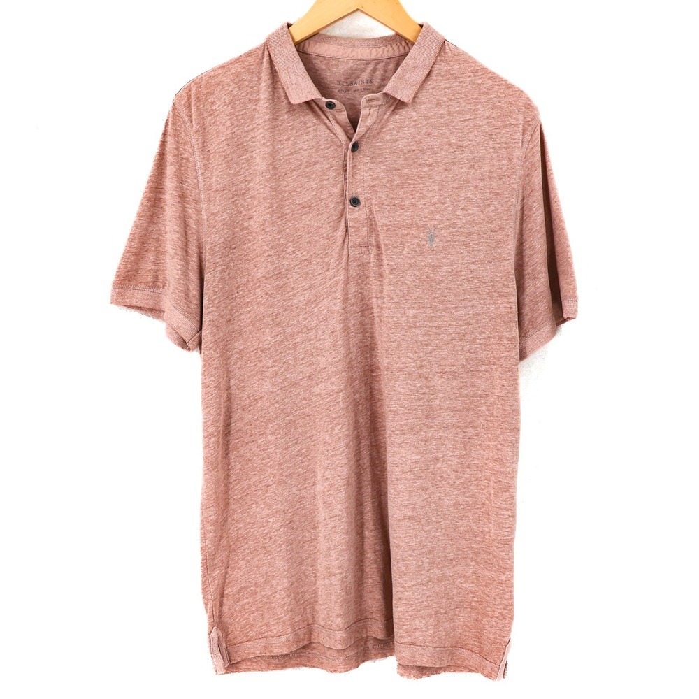 AllSaints Polo Shirt Mens Short Sleeve Ramskull XL Pink Made in Turkey